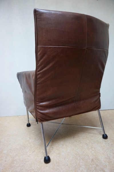 Montis-Charly-Flex-stoel-fauteuil-Gerard van den Berg-bruin-leder-rvs-vintage-geleefd-gebruikt-tweedehands